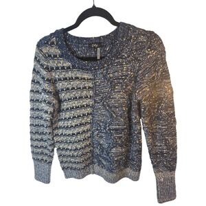 Orly Womens Mixed Knit Metallic Sweater Blue Gold Silver Cable Textured XS TP